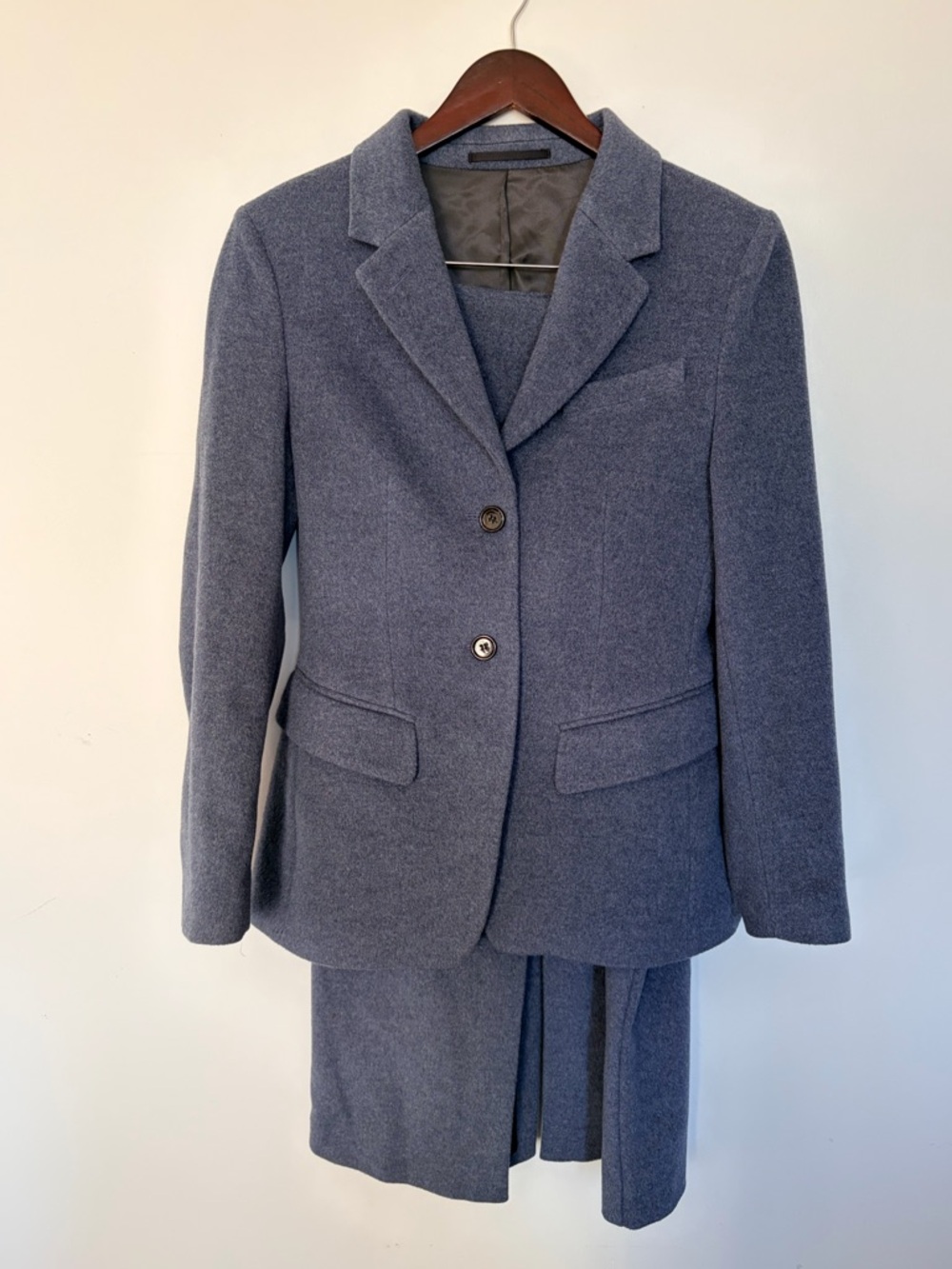 Tiger of Sweden Wool-Cashmere Heathered Slate Blue Blazer and Skirt Set - 38